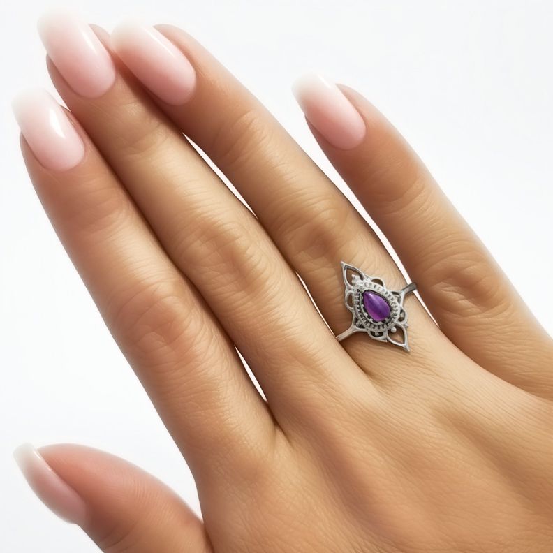 Anillo Ishani Piedra Amatista Plata Fina 925  #14-2