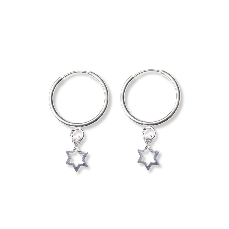 Aros Argolla 16mm Estrella Colgante Plata Fina 925-0