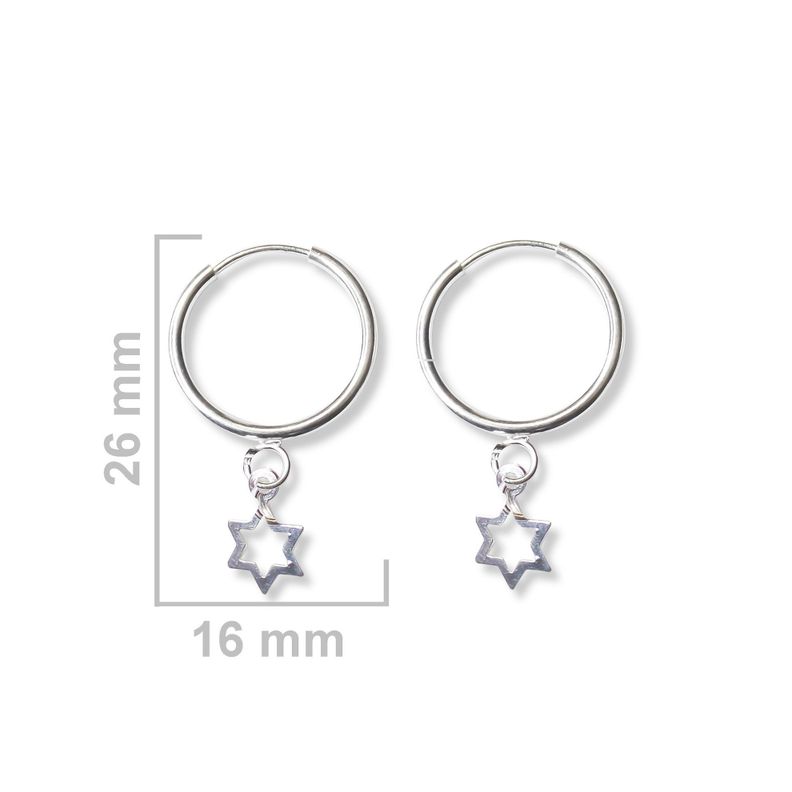 Aros Argolla 16mm Estrella Colgante Plata Fina 925-1