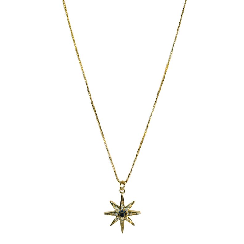 Collar Estrella Centro Azul Circón Enchapado Oro 18K-1