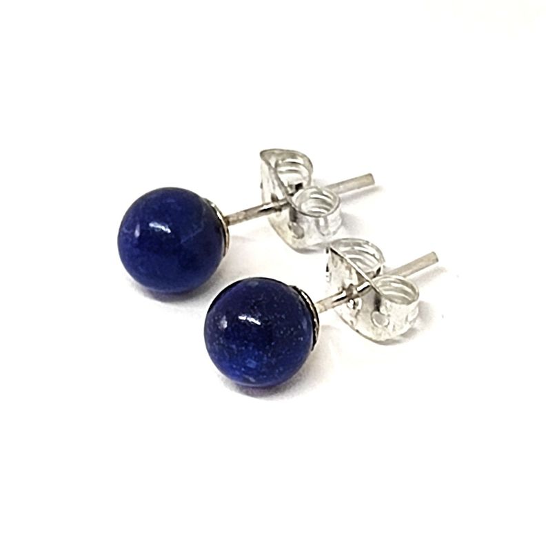 Aros Bola 6mm Lapislázuli Plata Fina 925-0
