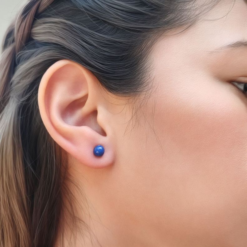 Aros Bola 6mm Lapislázuli Plata Fina 925-3
