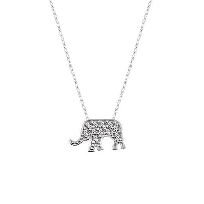 Collar Elefante Mini Circon Plata Fina 925