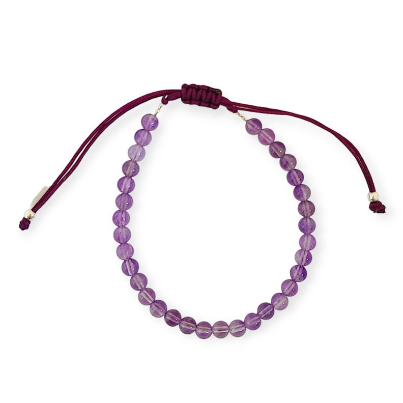 Pulsera Amatista 4mm Cordón Morado Plata Fina 925 Ajustable-0