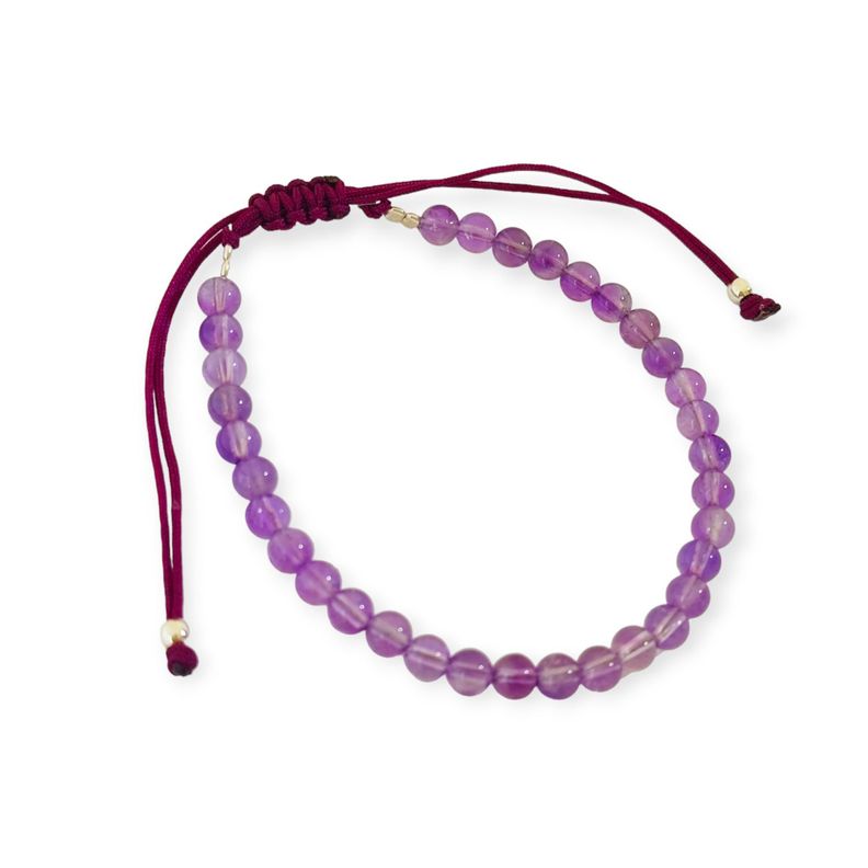 Pulsera Amatista 4mm Cordón Morado Plata Fina 925 Ajustable-1