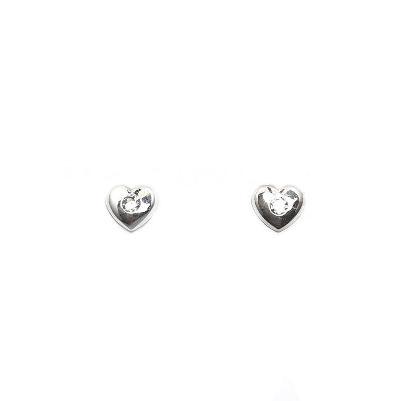 Aros Corazon Circon Blanco Plata Fina 925