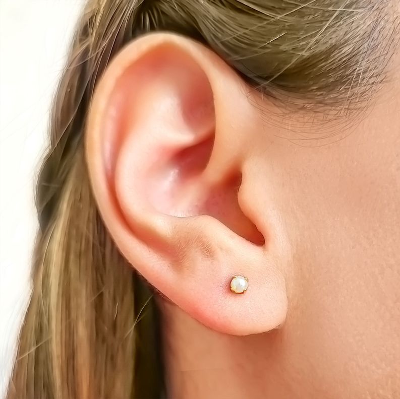 Aros Bebé Perla Sintética 2mm Grifas Enchapado Oro 18K-1