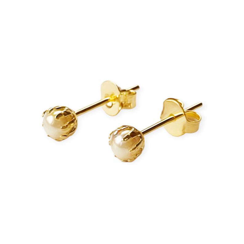 Aros Mini Perla Sintética Enchapado Oro 18K-0
