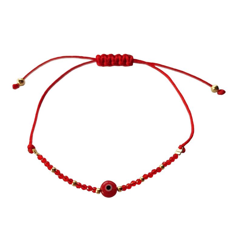 Pulsera Cristales Rojo Ojo Turco Enchapado Oro 18K Cordón Rojo-0