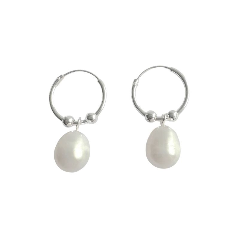 Aros Argolla Perla De Río Bolitas Plata Fina 925-0