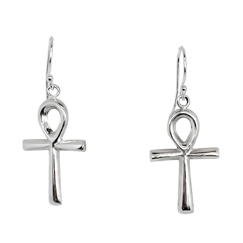 Aros Cruz Ankh Colgante Gancho Plata Fina 925-0