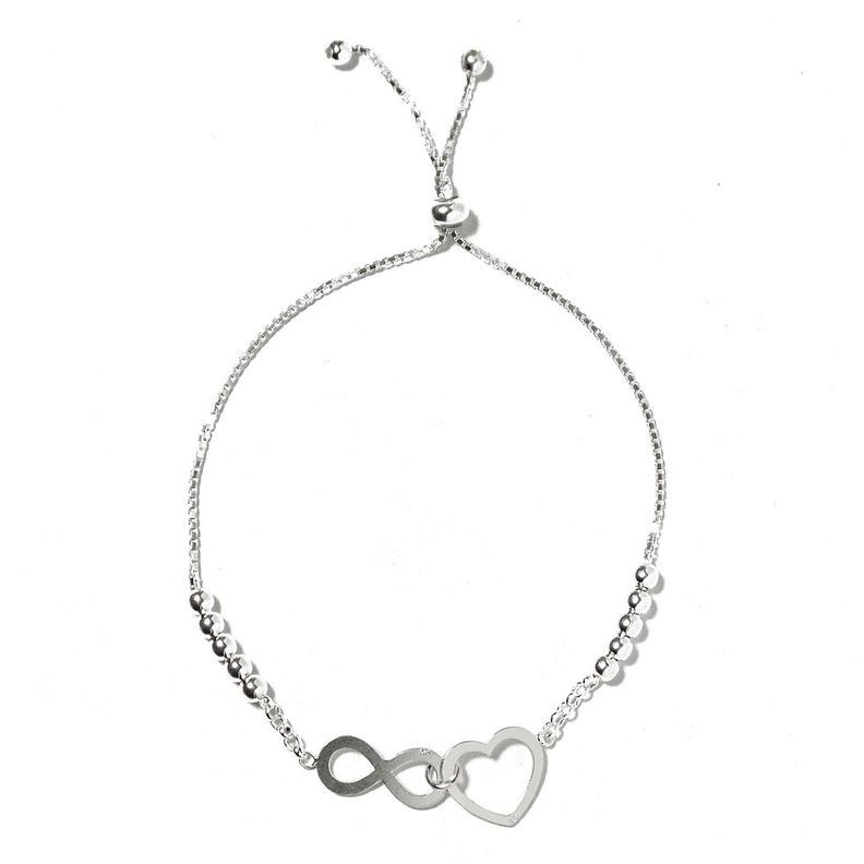 Pulsera Infinito Corazón Bolitas Plata Fina 925-0