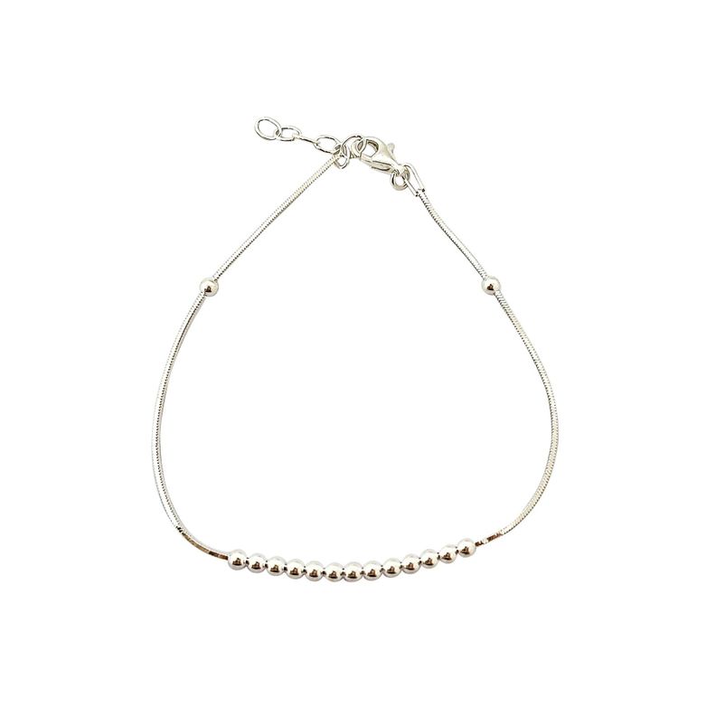 Pulsera 13 Bolitas Cadena Cola De Topo Cuadrada Plata Fina 925-0