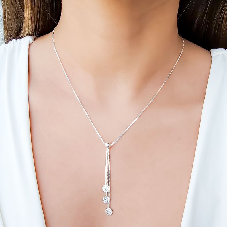 Collar Discos Colgantes Cadena Veneciana Plata Fina 925-1