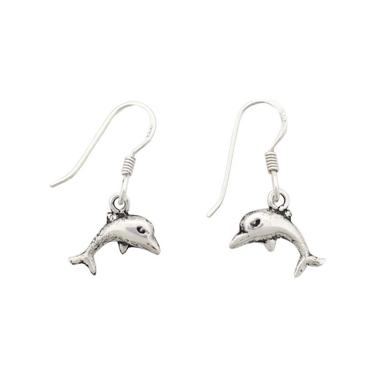 Aros Delfin Mini Colgante Gancho Plata Fina 925