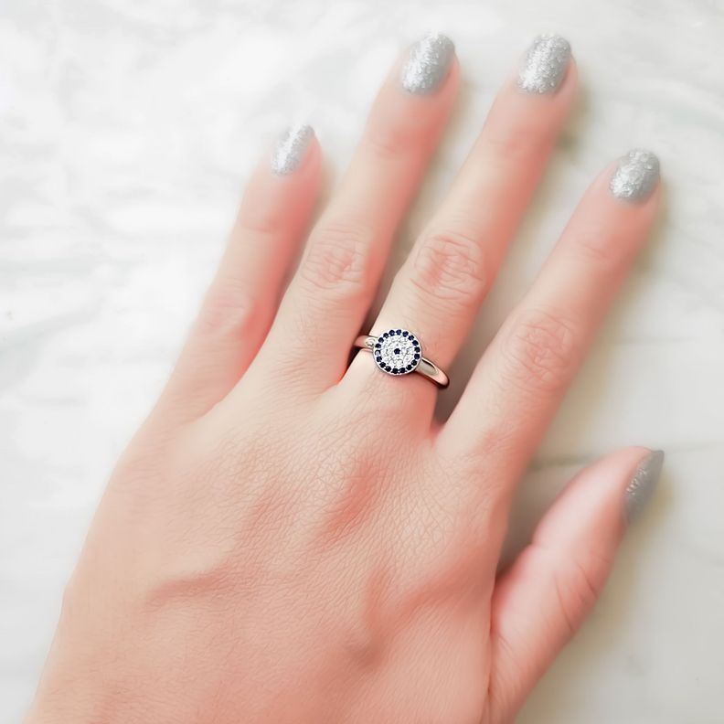 Anillo Ojo Turco Circón #14 Plata Fina 925-3