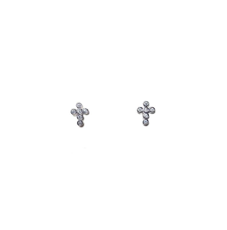 Aros Cruz Mini Circón Plata Fina 925-0