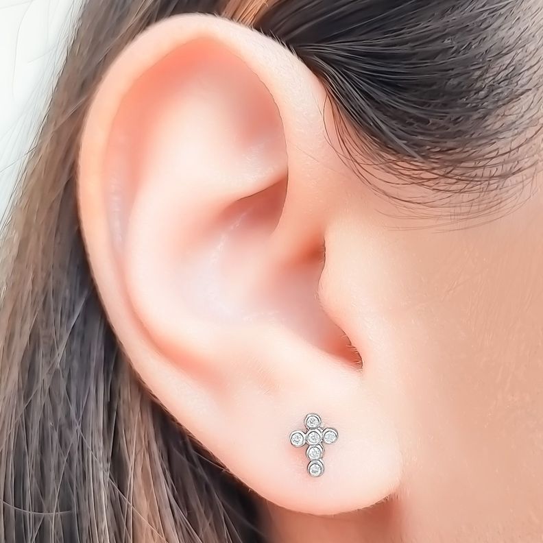 Aros Cruz Mini Circón Plata Fina 925-1