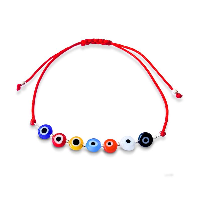 Pulsera 7 Ojos Turcos Colores Cordón Rojo-0