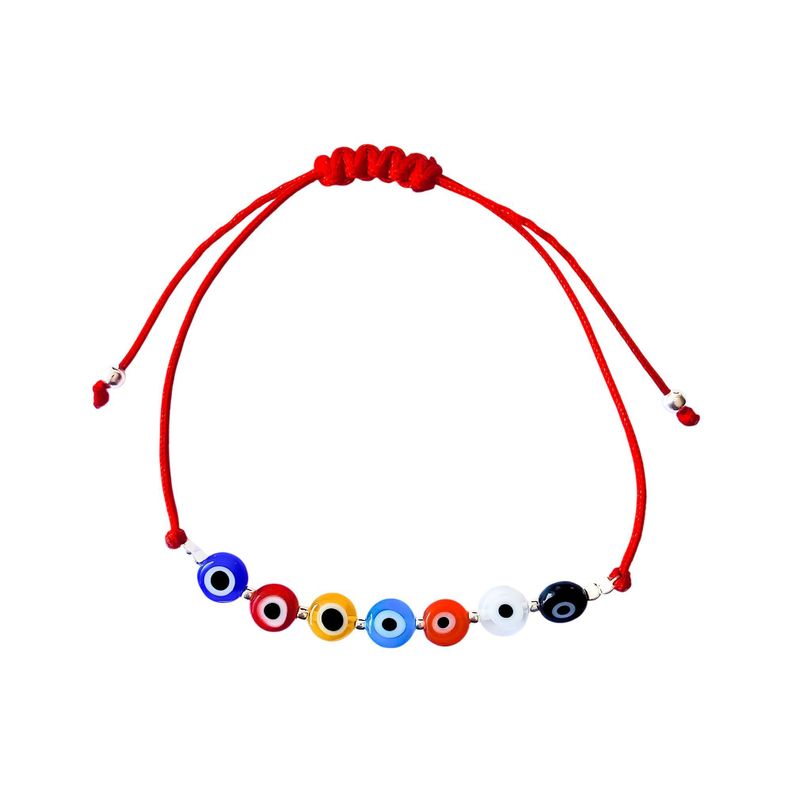 Pulsera 7 Ojos Turcos Colores Cordón Rojo-1