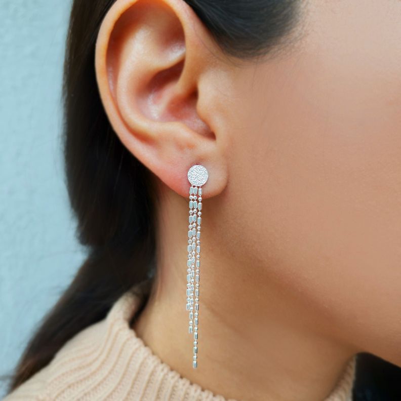 Aros Colgantes Cadena Punto Coma Plata Fina 925-1