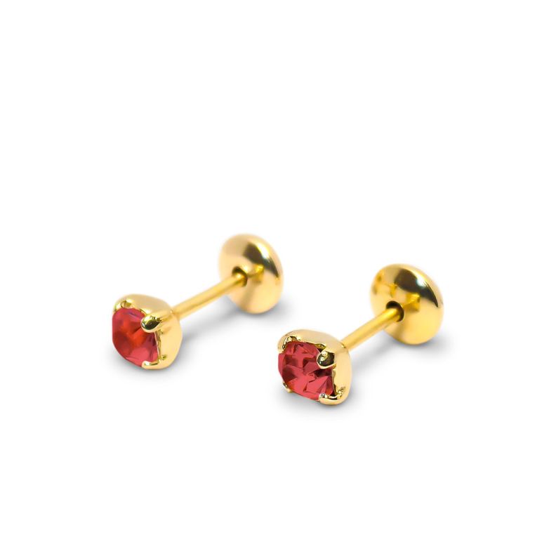 Aros Bebé Circón Rojo 3mm Enchapado Oro 18K-0