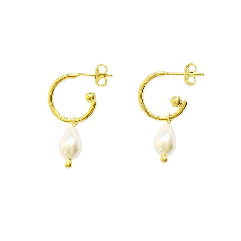 Aros Argolla Gota Perla Shellpearl Enchapado Oro 18K-0
