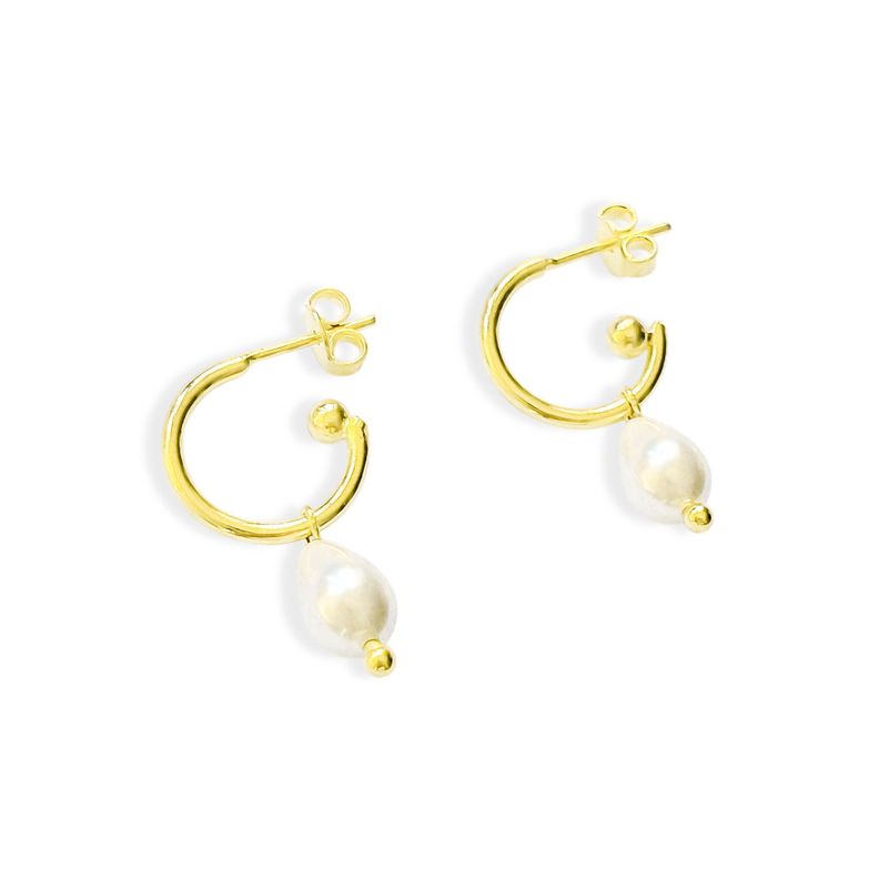 Aros Argolla Gota Perla Shellpearl Enchapado Oro 18K-1