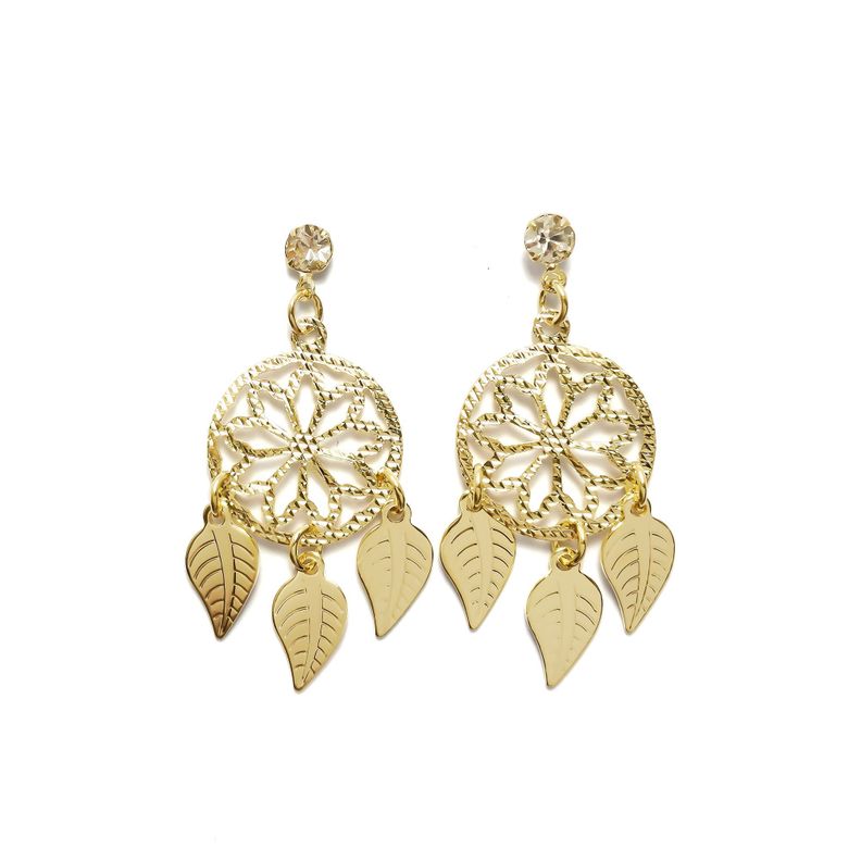 Aros Atrapasueños Pequeño Hojas Circón Enchapado Oro 18K-0