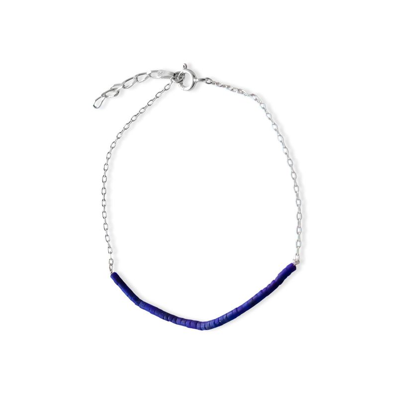 Pulsera Mostacilla Lapislázuli Cadena Plata Fina 925-0