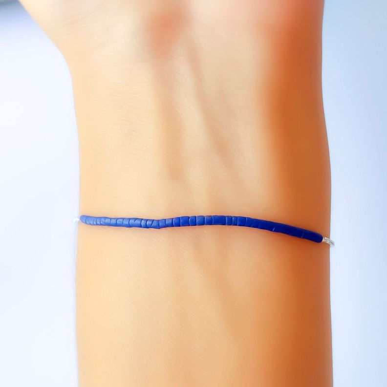 Pulsera Mostacilla Lapislázuli Cadena Plata Fina 925-2