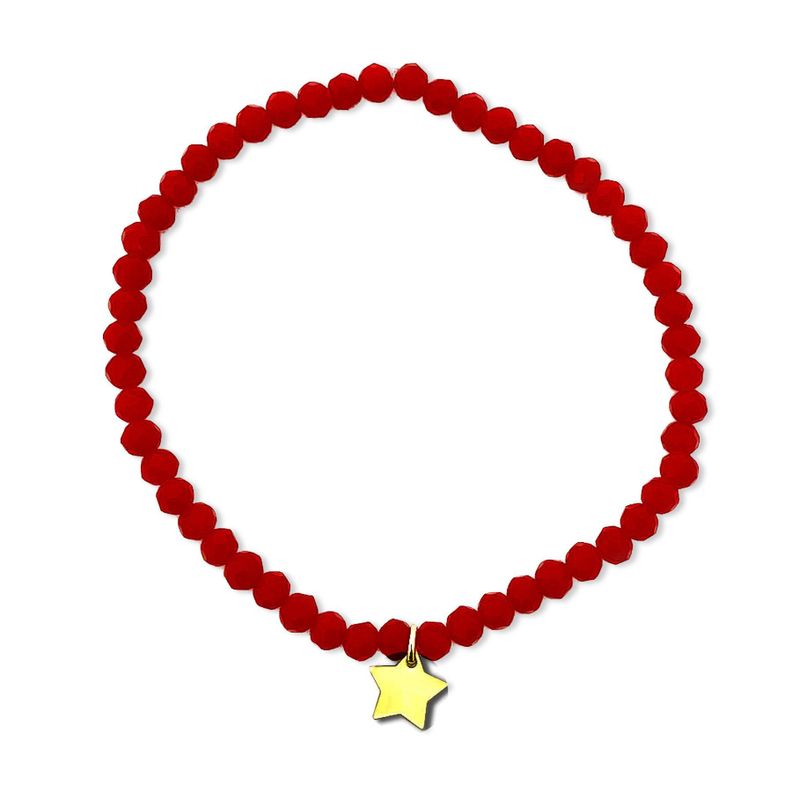 Pulsera Estrella Elásticada Cristales Rojo Enchapado Oro 18K-0