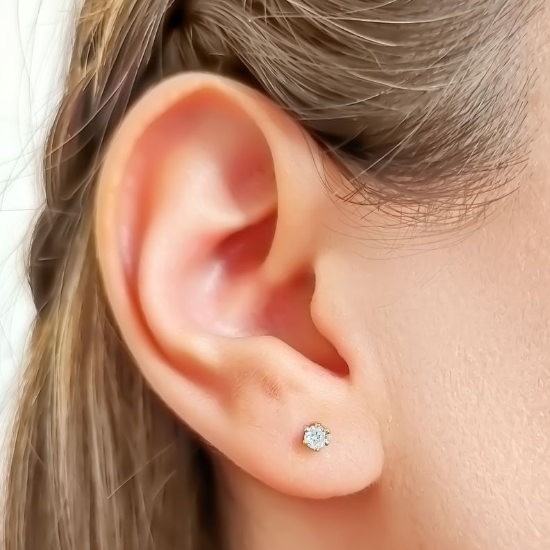 Aros Bebé Solitario Circón 4mm Enchapado Oro 18K-3