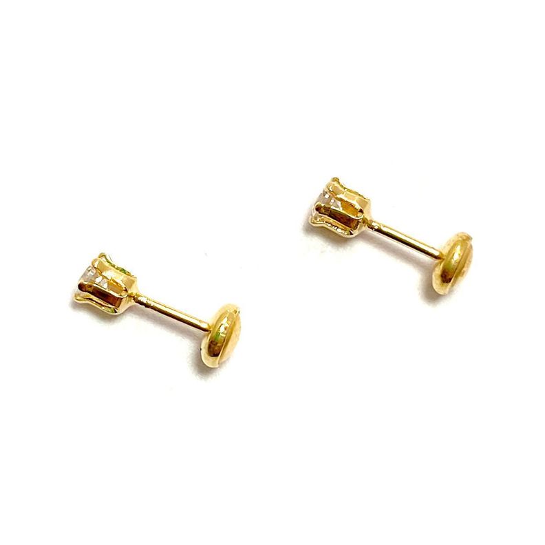 Aros Bebé Solitario Circón 4mm Enchapado Oro 18K-0