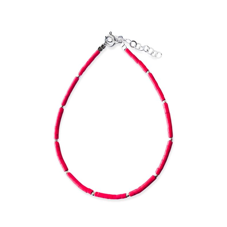 Pulsera Resina Roja Plata Fina 925-0