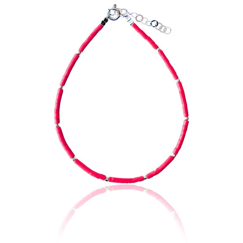 Pulsera Resina Roja Plata Fina 925-1