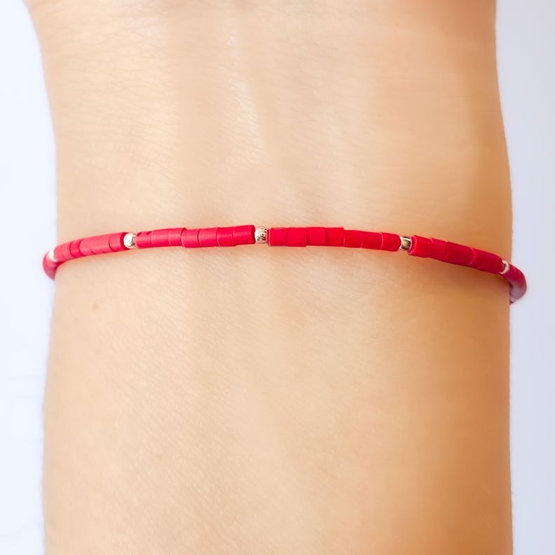 Pulsera Resina Roja Plata Fina 925-2