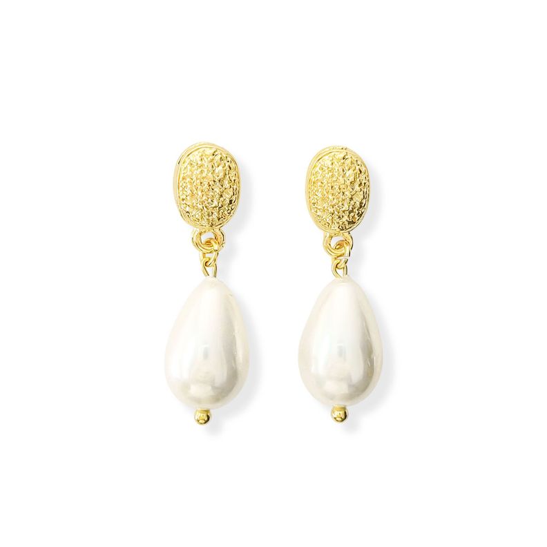Aros Gota Shellpearl Tope Oval Enchapado Oro 18K-0