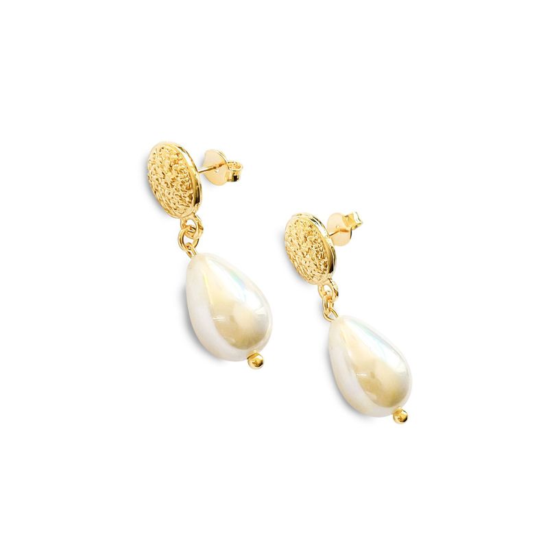 Aros Gota Shellpearl Tope Oval Enchapado Oro 18K-1