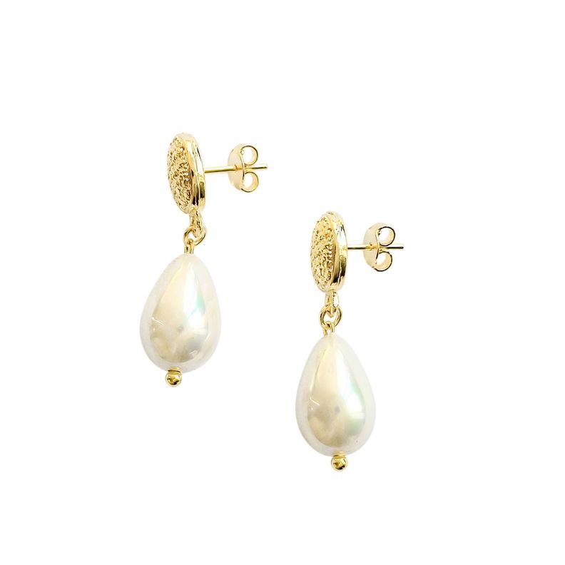 Aros Gota Shellpearl Tope Oval Enchapado Oro 18K-2