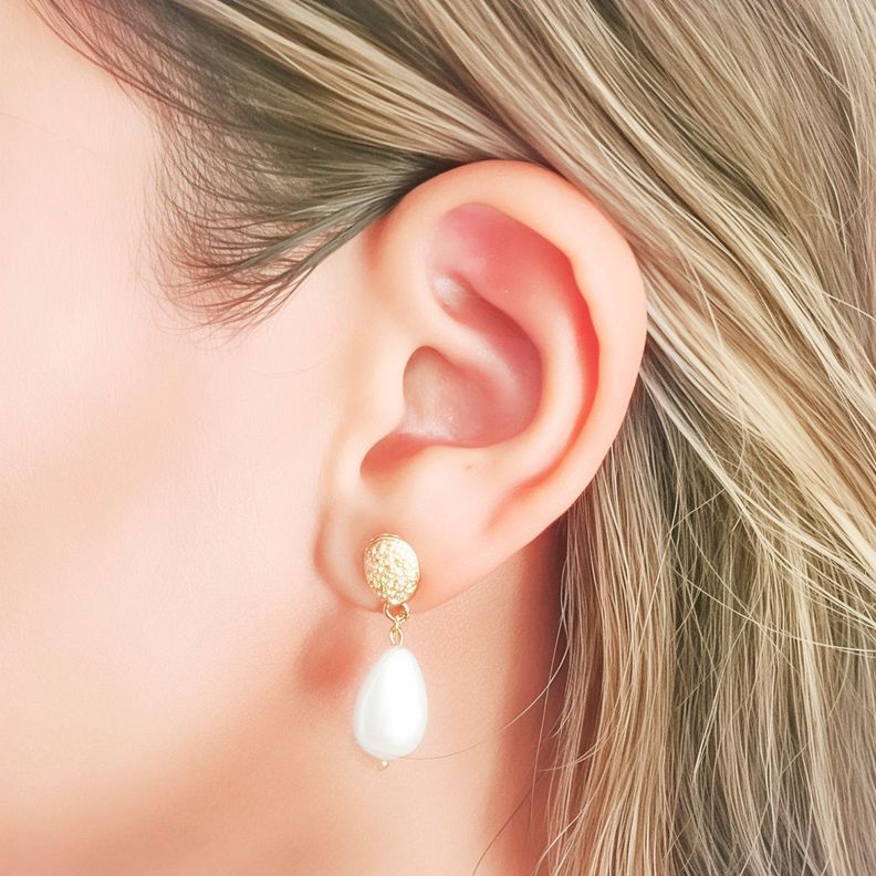 Aros Gota Shellpearl Tope Oval Enchapado Oro 18K-3