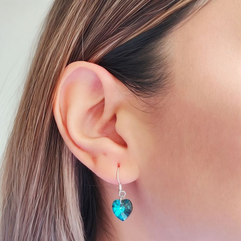 Aros Corazón Azul Cristal Austríaco Colgantes Plata Fina 925-2