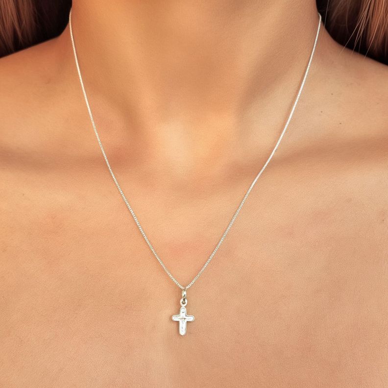 Collar Cruz Mini Cadena Veneciana Plata Fina 925 -1