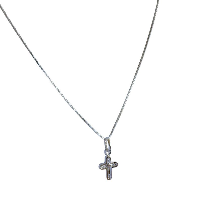Collar Cruz Mini Cadena Veneciana Plata Fina 925 -3