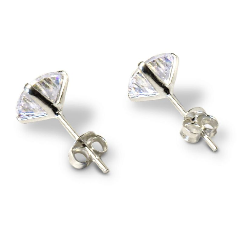 Aros Circón Redondo Blanco 8mm Engaste Grifas Plata Fina 925-1