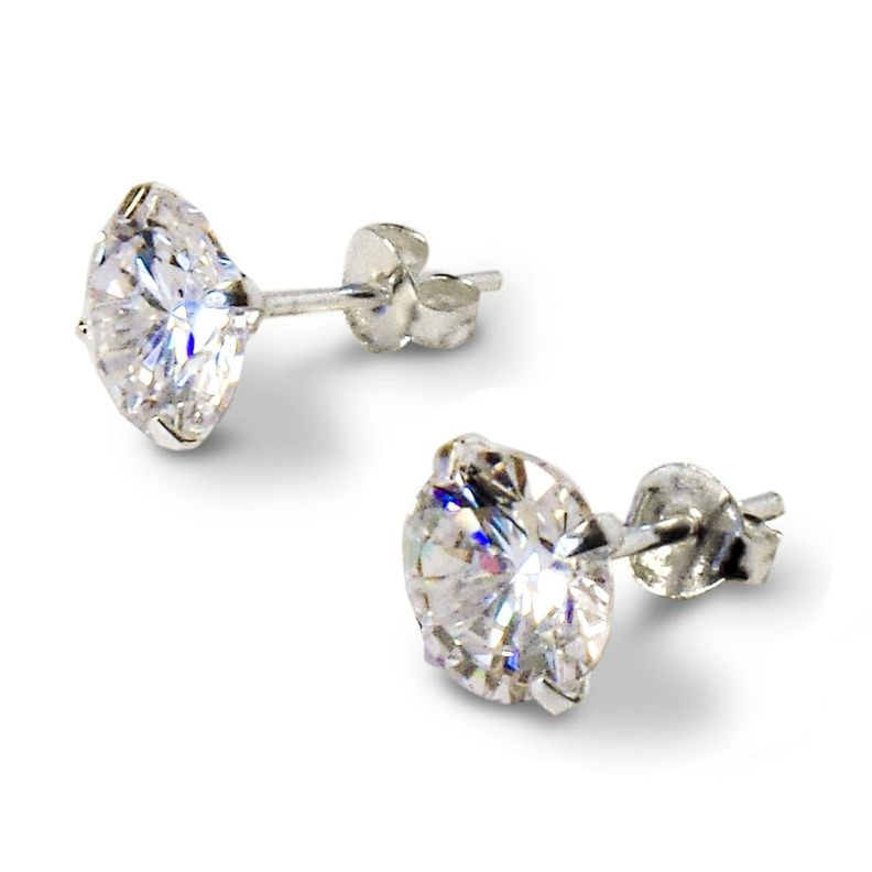Aros Circón Redondo Blanco 8mm Engaste Grifas Plata Fina 925-0