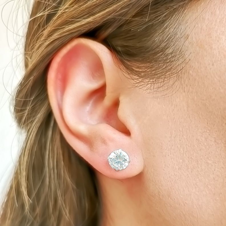 Aros Circón Redondo Blanco 8mm Engaste Grifas Plata Fina 925-2
