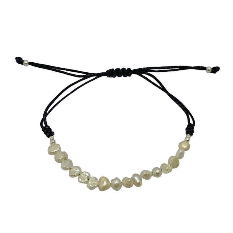 Pulsera Perlas de Río Cordón Negro Plata Fina 925-0