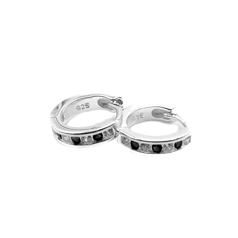 Aros Argolla Mini Circones Blancos Negros Plata Fina 925-0