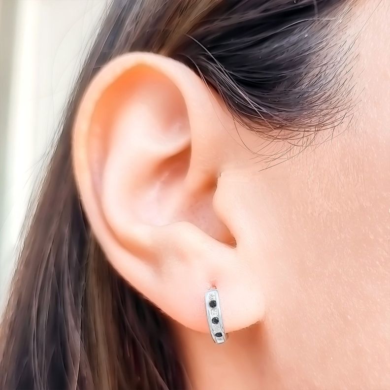 Aros Argolla Mini Circones Blancos Negros Plata Fina 925-1